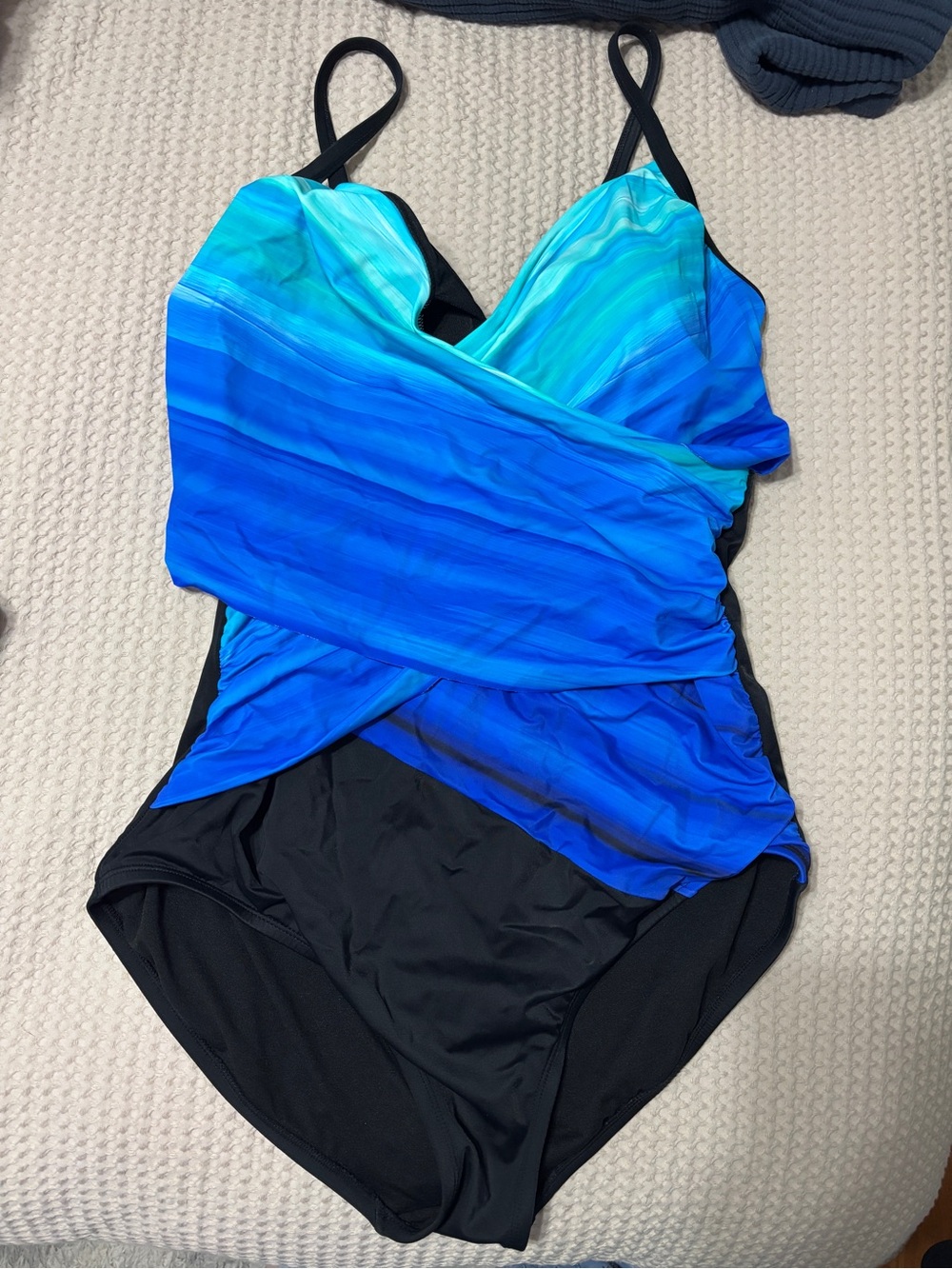 Women’s Blue Ombre Tank One-Piece Swimsuit with Black Panels